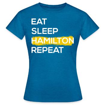 Mangez Sleep Hamilton Repeat II - T-shirt Femme - bleu saphir antique chiné - Devant - AI Model Female 172 dark (172cm)