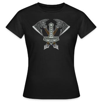 Mjolnir Thor Hammer Runes de cosmologie nordique viking - T-shirt Femme - noir - Devant - AI Model Female 172 dark (172cm)