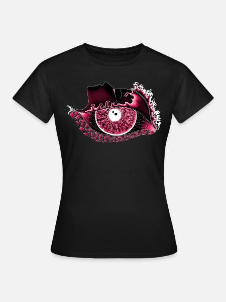 Grand œil rouge, œil, réaliste - T-shirt Femme - noir