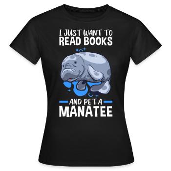 Lire des livres et caresser des mammifères marins lamantins - T-shirt Femme - noir - Devant - AI Model Female 172 dark (172cm)
