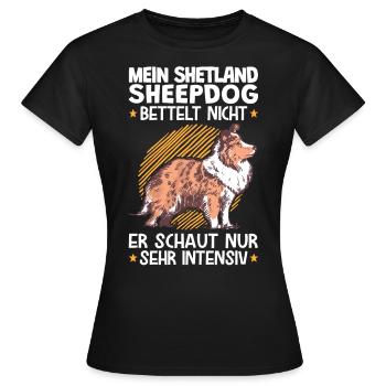Mein Shetland Sheepdog schaut sehr intensiv - Frauen T-Shirt - Schwarz - Vorne - AI Model Female 172 dark (172cm)