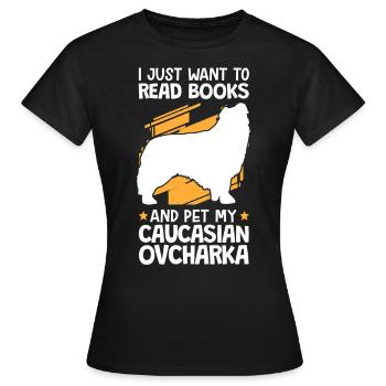 Petting and reading Ovcharka Caucasian dog - Women's T-Shirt - black - Front - AI Model Female 172 dark (172cm)