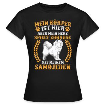 Samojede spielt zuhause Samojedenspitz - Frauen T-Shirt - Schwarz - Vorne - AI Model Female 172 dark (172cm)