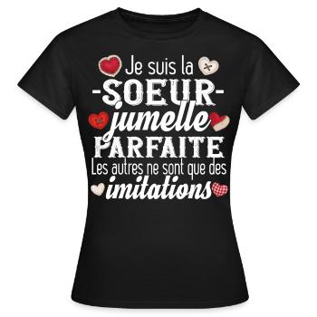 Sœur Jumelle Sœurs Frère Famille Amour Fille Rose - T-shirt Femme - noir - Devant - AI Model Female 172 dark (172cm)
