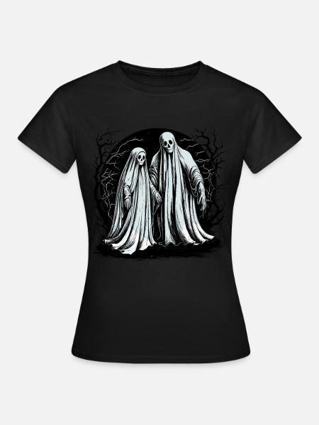 Gruseliges Geisterpaar spukt - Frauen T-Shirt - Schwarz