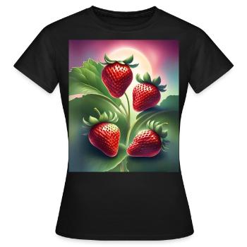 Four yummy strawberries - Women's T-Shirt - black - Front - AI Model Female 172 dark (172cm)