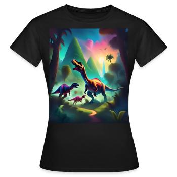 Conception de t-shirt dinosaures graphiques colorés - T-shirt Femme - noir - Devant - AI Model Female 172 dark (172cm)