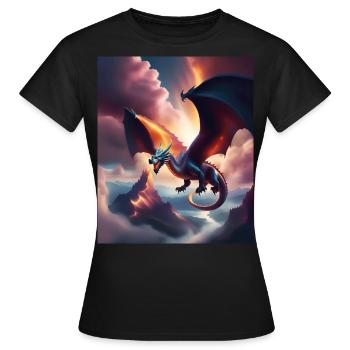 Dragon flying over the mountains - Women's T-Shirt - black - Front - AI Model Female 172 dark (172cm)