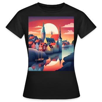 La ville du Danemark - T-shirt Femme - noir - Devant - AI Model Female 172 dark (172cm)