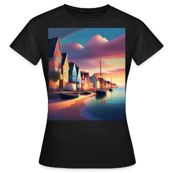 Hafen der Stadt Dänemark - Frauen T-Shirt - Schwarz - Vorne - AI Model Female 172 dark (172cm)