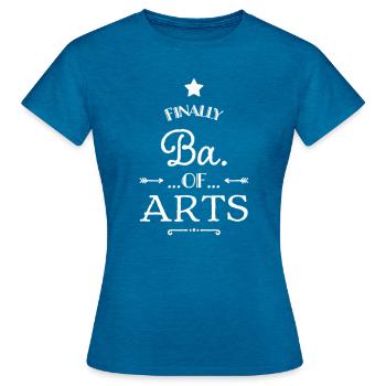 finally ba. of arts T-Shirt - Frauen T-Shirt - Antikblaues Saphir meliert - Vorne - AI Model Female 172 dark (172cm)
