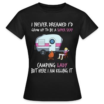 Camping Campingplatz Wohnwagen Lager - Frauen T-Shirt - Schwarz - Vorne - AI Model Female 172 dark (172cm)