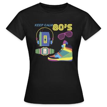 80er Jahre 80er Mode 80er Outfit 80er - Frauen T-Shirt - Schwarz - Vorne - AI Model Female 172 dark (172cm)