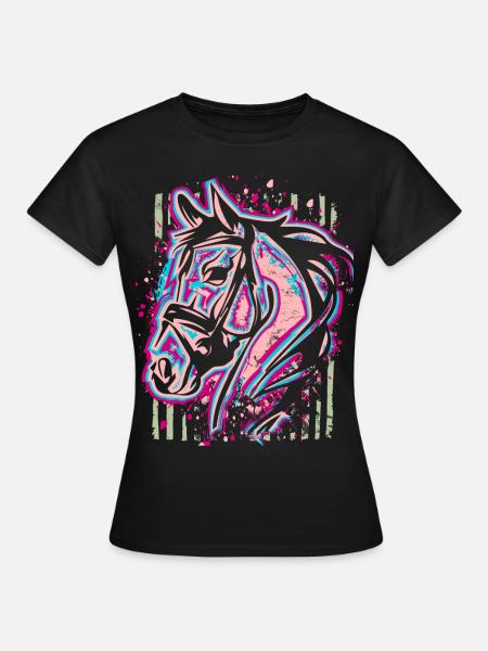 Cheval - rose violet - fille - pour fille - T-shirt Femme - noir