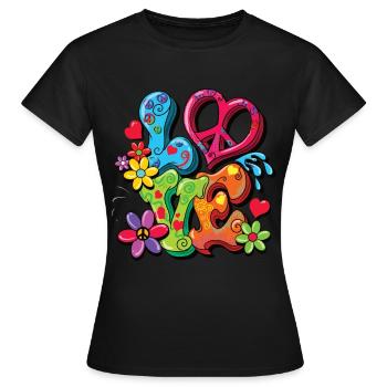 Hippie Kostüm - Frauen T-Shirt - Schwarz - Vorne - AI Model Female 172 dark (172cm)