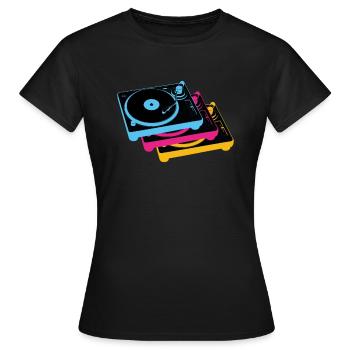 retro vintge oldschool vinyle plaques turntables - T-shirt Femme - noir - Devant - AI Model Female 172 dark (172cm)