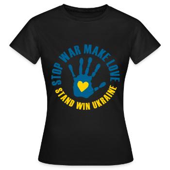 Win Ukraine booth - Women's T-Shirt - black - Front - AI Model Female 172 dark (172cm)