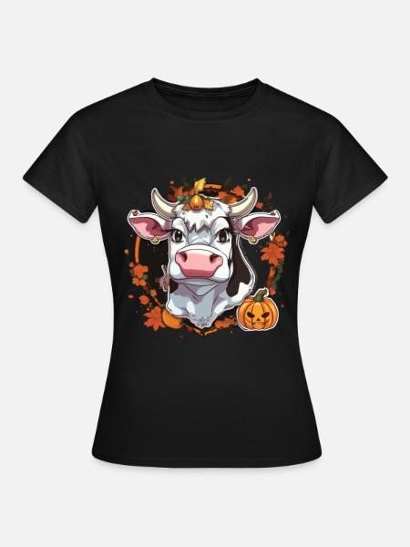 Cow Dairy Cow Halloween Autumn Farmer - T-skjorte for kvinner - svart