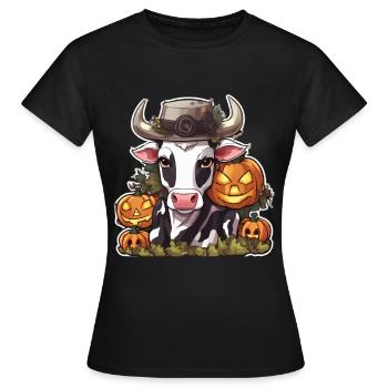 Vache Halloween Vache laitière Vaches Crâne de vache - T-shirt Femme - noir - Devant - AI Model Female 172 dark (172cm)