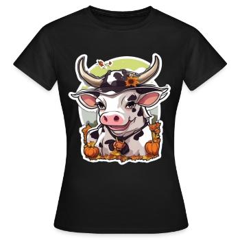 Kuh Halloween Milchkuh Kühe Kuhschädel - Frauen T-Shirt - Schwarz - Vorne - AI Model Female 172 dark (172cm)