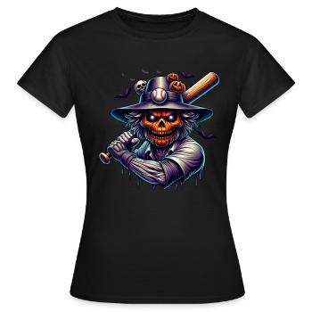 Halloween Baseballspieler Kostüm Kuerbis - Frauen T-Shirt - Schwarz - Vorne - AI Model Female 172 dark (172cm)