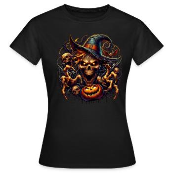 Hexenmütze Baum Kuerbis Grusel - Frauen T-Shirt - Schwarz - Vorne - AI Model Female 172 dark (172cm)