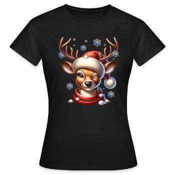 Renne Noël clins d’œil drôles - T-shirt Femme - noir - Devant - AI Model Female 172 dark (172cm)