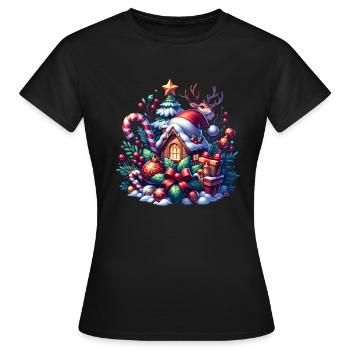 Cabane de neige de Noël - T-shirt Femme - noir - Devant - AI Model Female 172 dark (172cm)