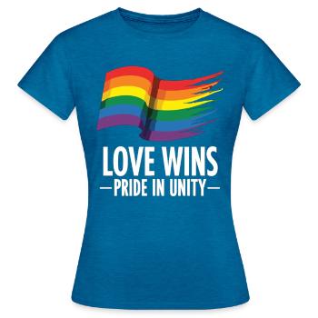 Love Wins Pride Outfit – Rainbow LGBTQ+ Design - Women's T-Shirt - antique blue sapphire heather - Front - AI Model Female 172 dark (172cm)