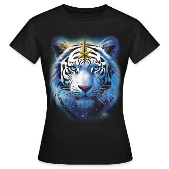 TIGRE BLEU TRIBAL NATURE ÈSPRIT NATURE - T-shirt Femme - noir - Devant - AI Model Female 172 dark (172cm)