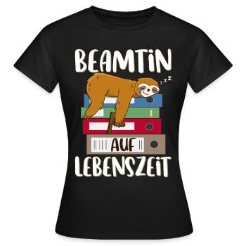 Beamtin auf Lebenszeit Beamten Spruch Faultier - Frauen T-Shirt - Schwarz - Vorne - AI Model Female 172 dark (172cm)