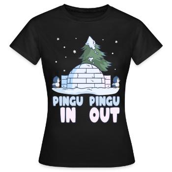 Penguin Pun Neige Hiver Pengu-In Pengu-Out - T-shirt Femme - noir - Devant - AI Model Female 172 dark (172cm)