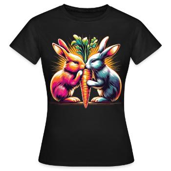 Bunny Love Bunnies Nibble Carrot Carrot Street Art - Women's T-Shirt - black - Front - AI Model Female 172 dark (172cm)