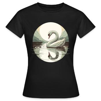 Schwan See Vollmond Reflektion Art Deco - Frauen T-Shirt - Schwarz - Vorne - AI Model Female 172 dark (172cm)