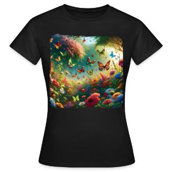 Lebendiges Gemälde Schmetterlinge Flora Fauna - Frauen T-Shirt - Schwarz - Vorne - AI Model Female 172 dark (172cm)