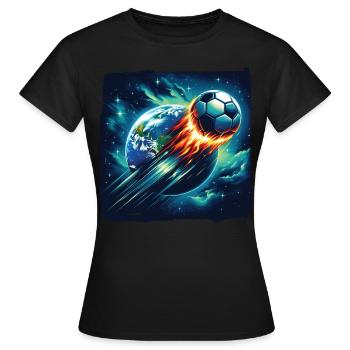 Le football à boule de feu tire dans l’espace - T-shirt Femme - noir - Devant - AI Model Female 172 dark (172cm)