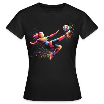 Fußball Fußballerin, bunt, Fussballspielerin Frau - Frauen T-Shirt - Schwarz - Vorne - AI Model Female 172 dark (172cm)