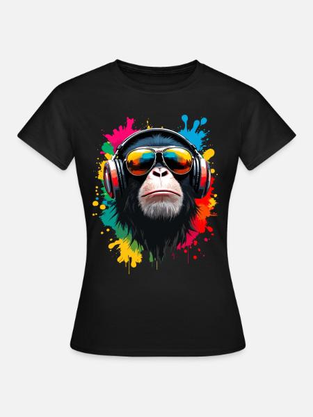 Singe, Lunettes de soleil, DJ, Disco, Disc-jockey, EDM, Soirée - T-shirt Femme - noir