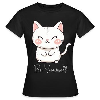 Cat Be Yourself Be Yourself Love Motivation - Women's T-Shirt - black - Front - AI Model Female 172 dark (172cm)