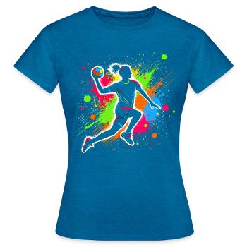 Handball Handballerin, bunt Handballspielerin - Frauen T-Shirt - Antikblaues Saphir meliert - Vorne - AI Model Female 172 dark (172cm)
