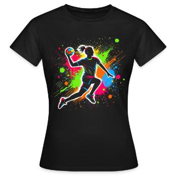 Handball Handballerin, bunt Handballspielerin - Frauen T-Shirt - Schwarz - Vorne - AI Model Female 172 dark (172cm)