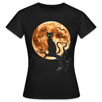 Halloween, Schwarze Katze, Mond, Halloween Party - Frauen T-Shirt - Schwarz - Vorne - AI Model Female 172 dark (172cm)