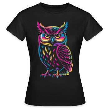 Owl Colorful Pop Art Owl Eagle Owl Rainbow Colors - Women's T-Shirt - black - Front - AI Model Female 172 dark (172cm)