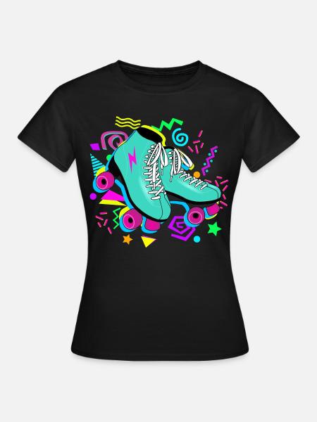 Rollschuhe retro neon - Frauen T-Shirt - Schwarz