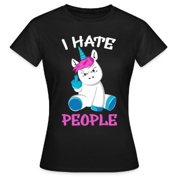 Licorne je déteste les gens doigts puants - T-shirt Femme - noir - Devant - AI Model Female 172 dark (172cm)