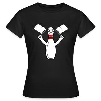 Bowling Pin Kegel mit Fahne - Frauen T-Shirt - Schwarz - Vorne - AI Model Female 172 dark (172cm)