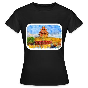 Illustration de l’esquisse à l’aquarelle de Pékin - T-shirt Femme - noir - Devant - AI Model Female 172 dark (172cm)
