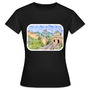 Peking China Aquarellskizze gezeichnete Zeichnung - Frauen T-Shirt - Schwarz - Vorne - AI Model Female 172 dark (172cm)