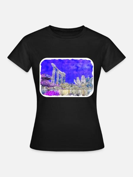 Singapour aquarelle croquis dessinés à la main peinture - T-shirt Femme - noir