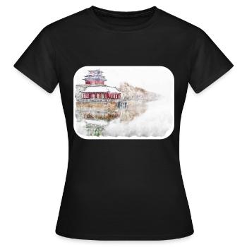 Peking Wahrzeichen Aquarell Skizze Farbe Zeichnung - Frauen T-Shirt - Schwarz - Vorne - AI Model Female 172 dark (172cm)